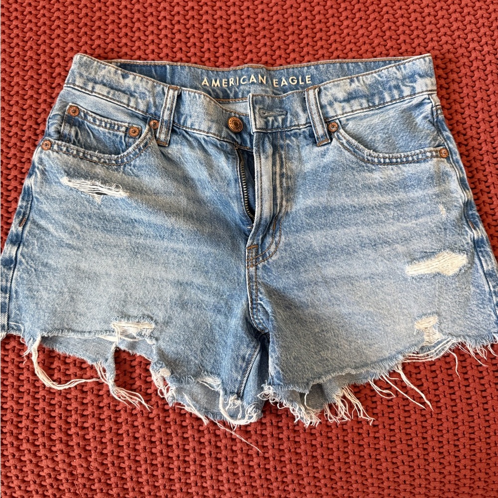 American Eagle Outfitters Blue Distressed Jean Shorts